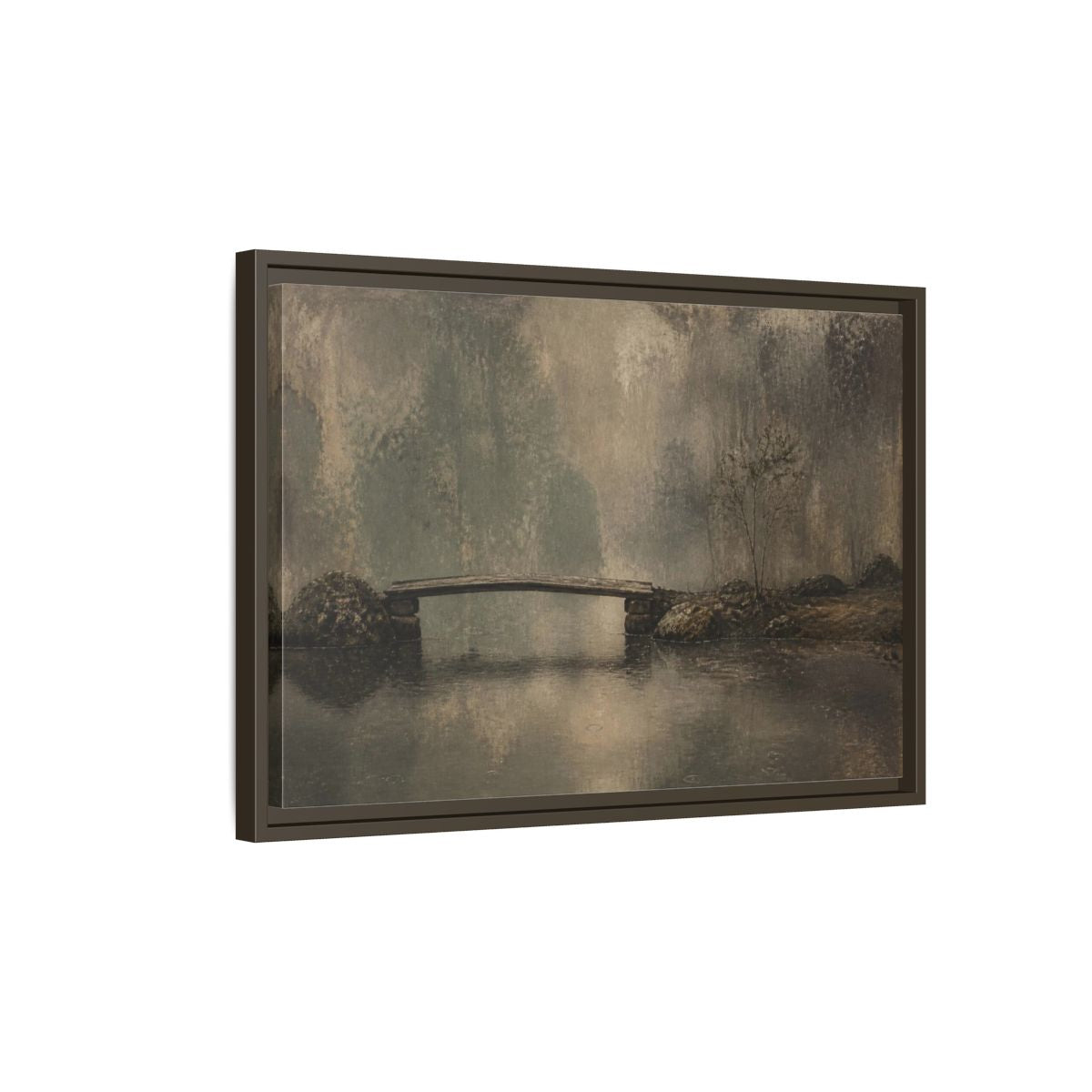 Side Mockup 2. Wabi Sabi Wooden Bridge shown as framed canvas print