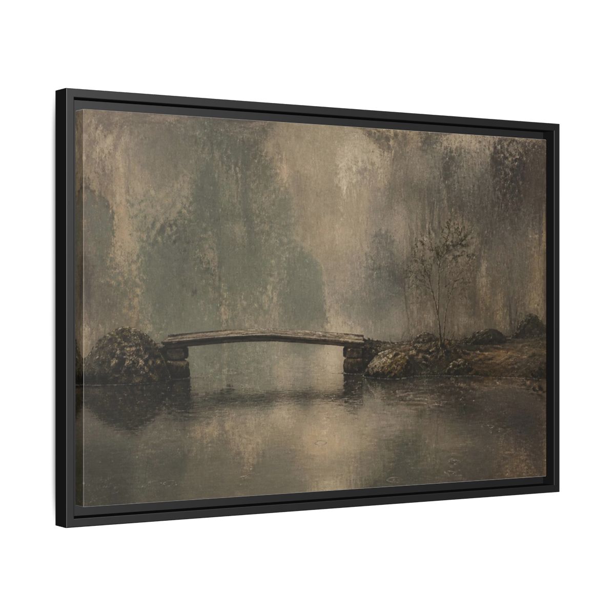 Side Mockup 14. Wabi Sabi Wooden Bridge shown as framed canvas print