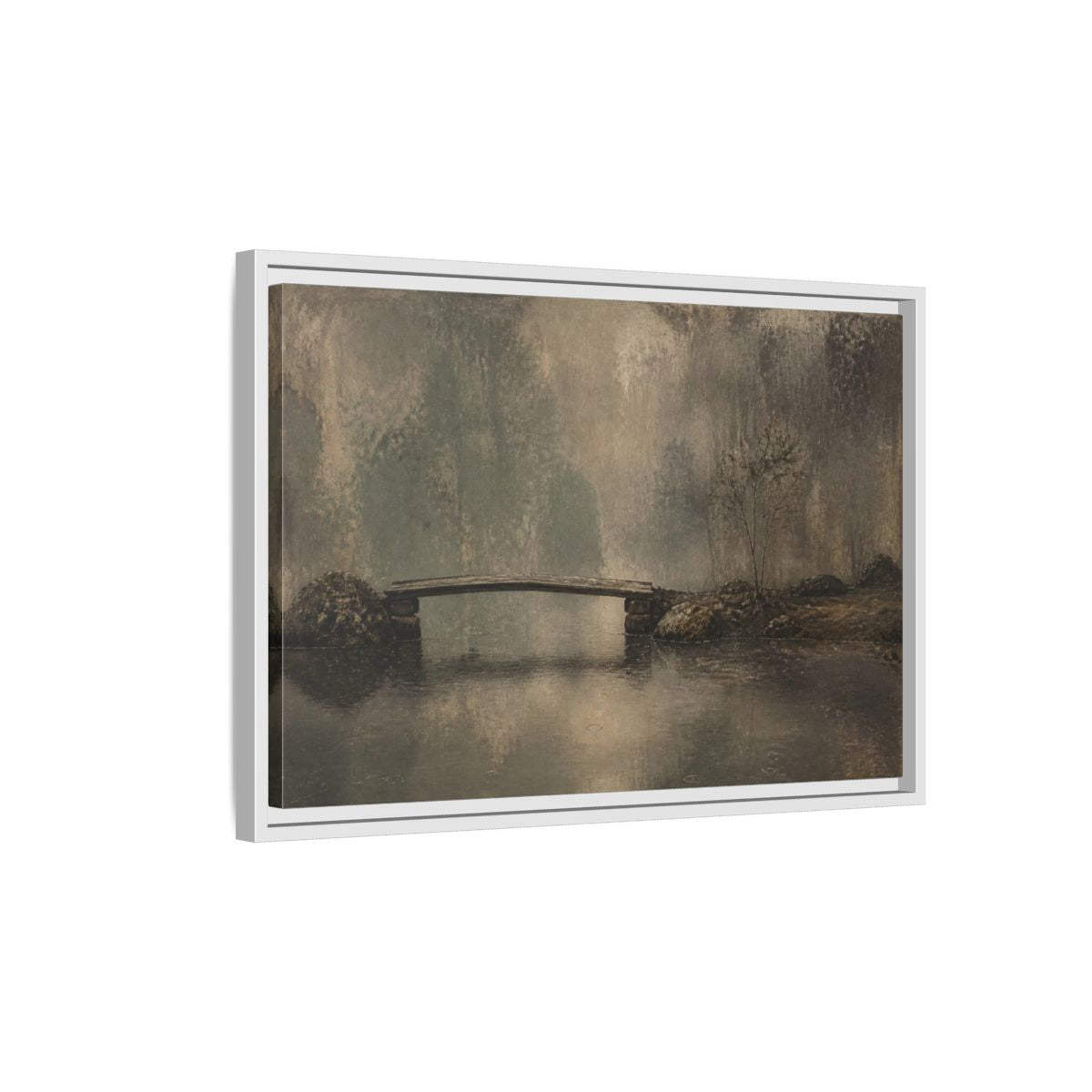 Side Mockup 1. Wabi Sabi Wooden Bridge shown as framed canvas print