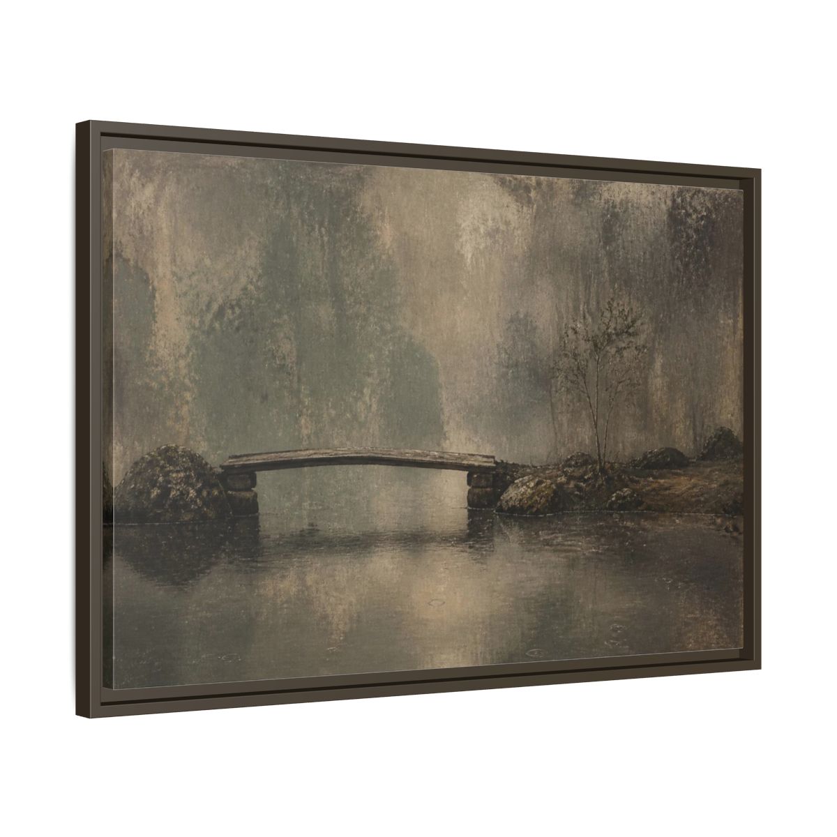Side Mockup 11. Wabi Sabi Wooden Bridge shown as framed canvas print