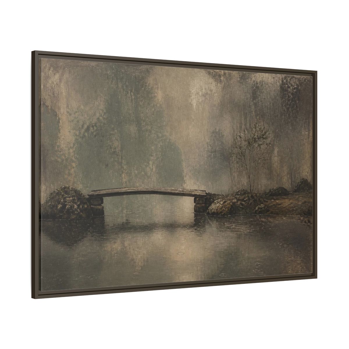 Side Mockup 8. Wabi Sabi Wooden Bridge shown as framed canvas print