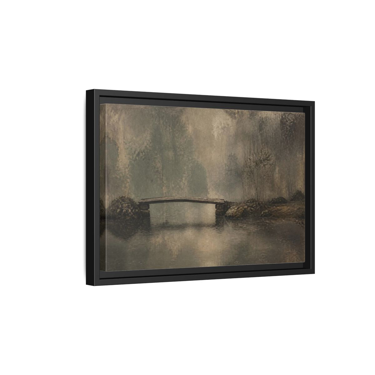 Side Mockup 6. Wabi Sabi Wooden Bridge shown as framed canvas print
