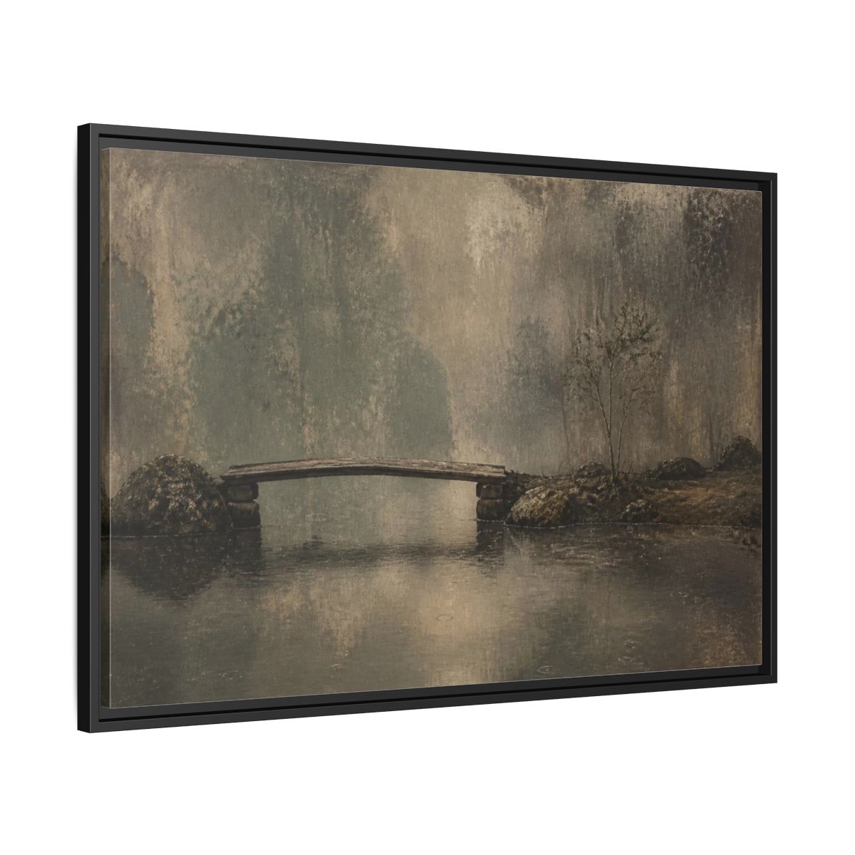 Side Mockup 13. Wabi Sabi Wooden Bridge shown as framed canvas print