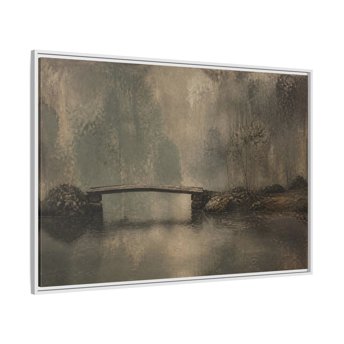 Side Mockup 7. Wabi Sabi Wooden Bridge shown as framed canvas print