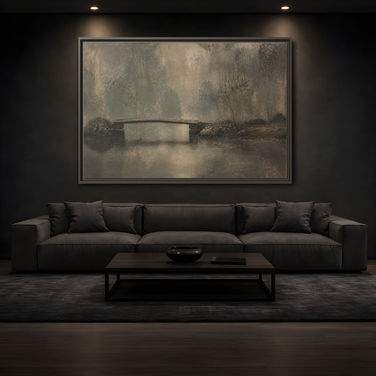 Mockup 3. Wabi Sabi Wooden Bridge shown as framed canvas print
