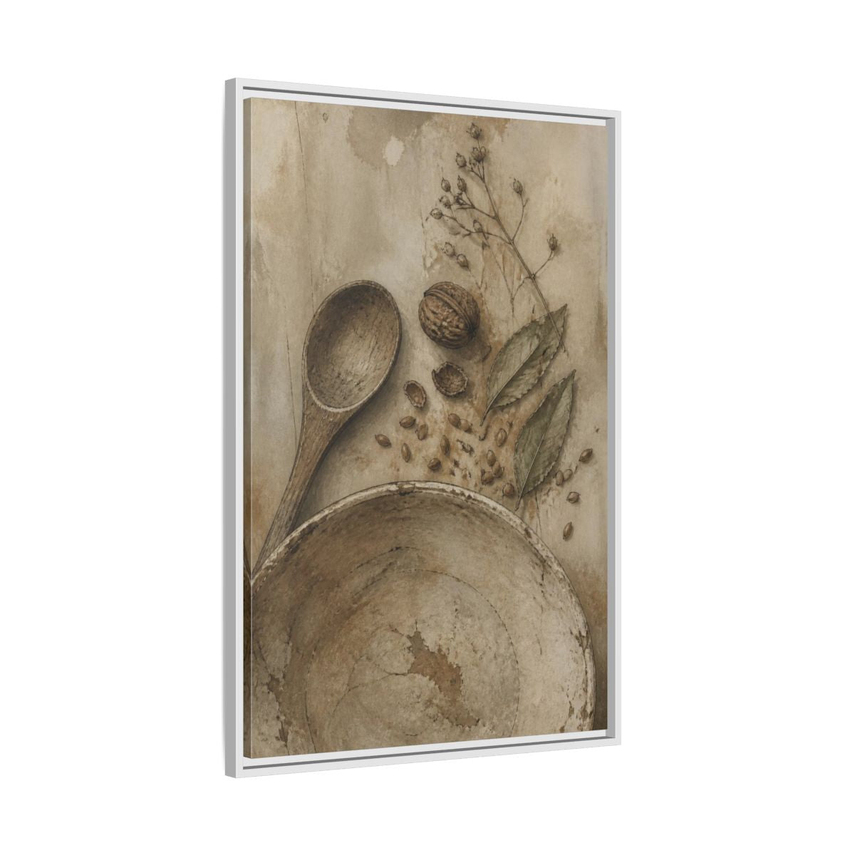 Side Mockup 9. Wabi Sabi Wooden Spoon shown as framed canvas print