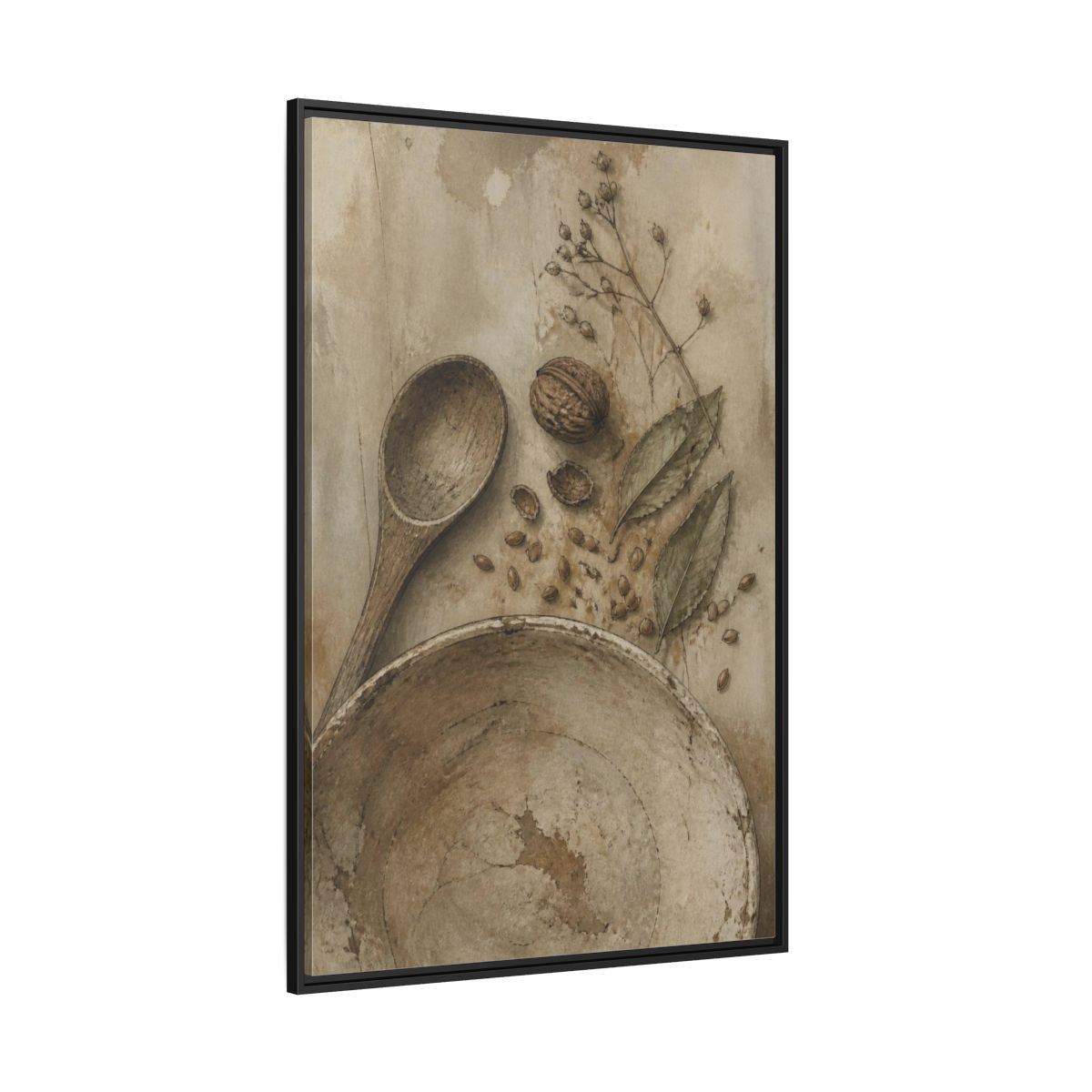 Side Mockup 12. Wabi Sabi Wooden Spoon shown as framed canvas print