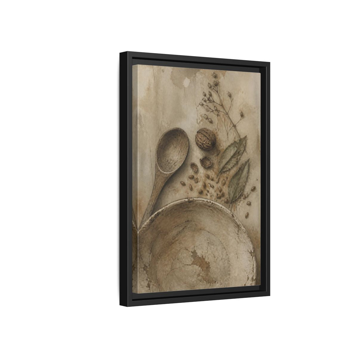 Side Mockup 6. Wabi Sabi Wooden Spoon shown as framed canvas print