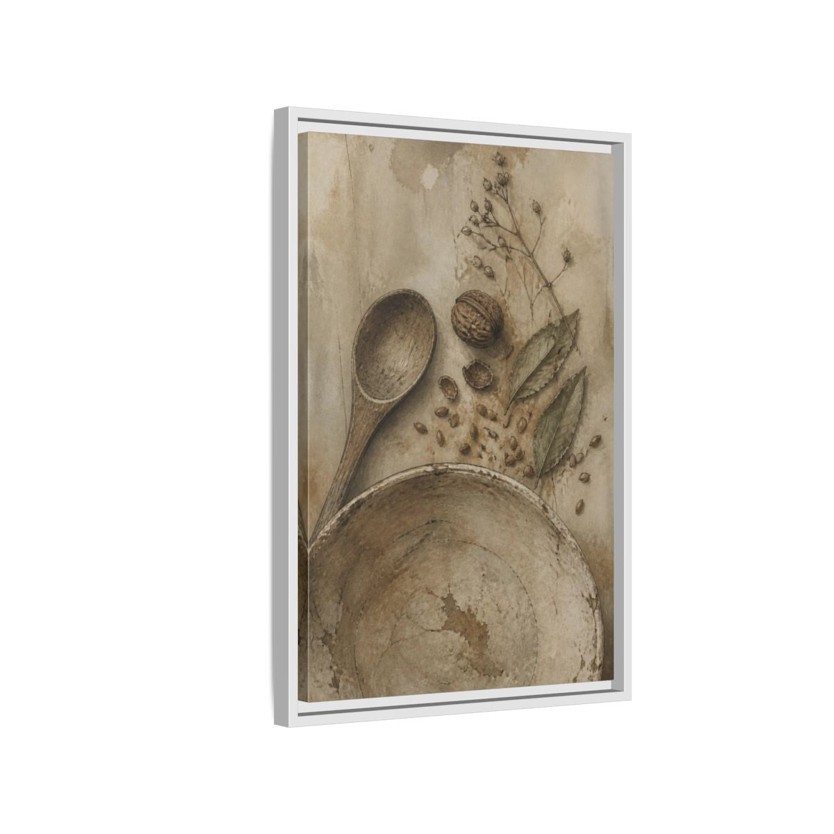 Side Mockup 1. Wabi Sabi Wooden Spoon shown as framed canvas print
