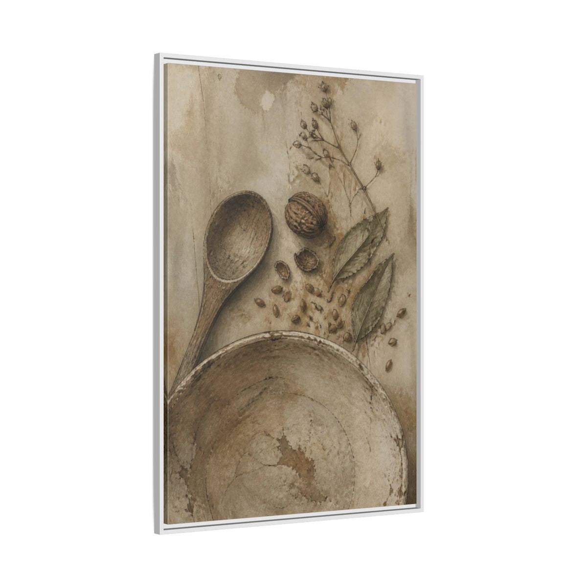 Side Mockup 7. Wabi Sabi Wooden Spoon shown as framed canvas print