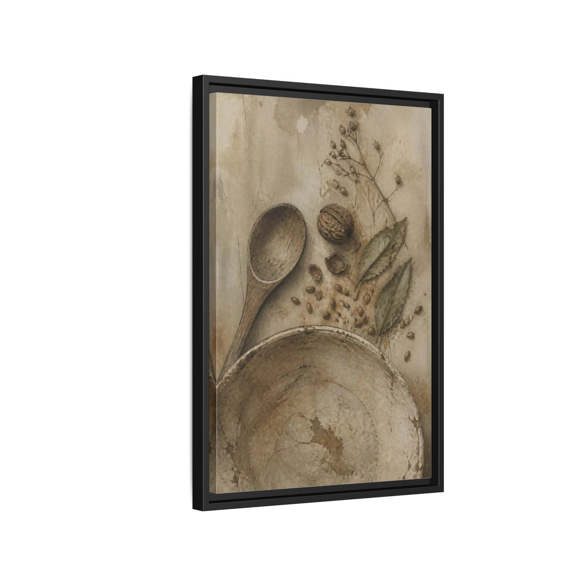 Side Mockup 3. Wabi Sabi Wooden Spoon shown as framed canvas print