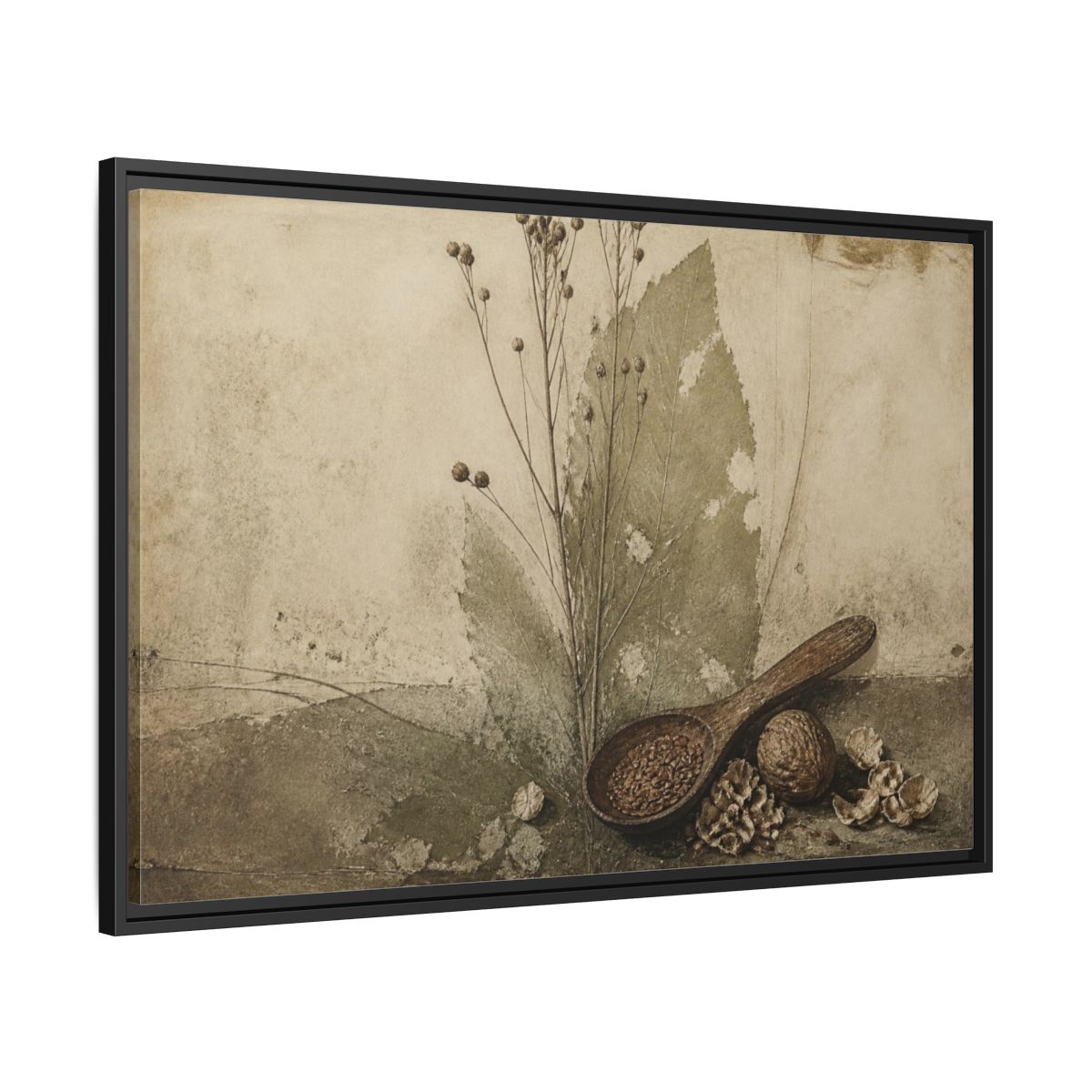 Side Mockup 13. Wabi Sabi Wooden Spoon shown as framed canvas print