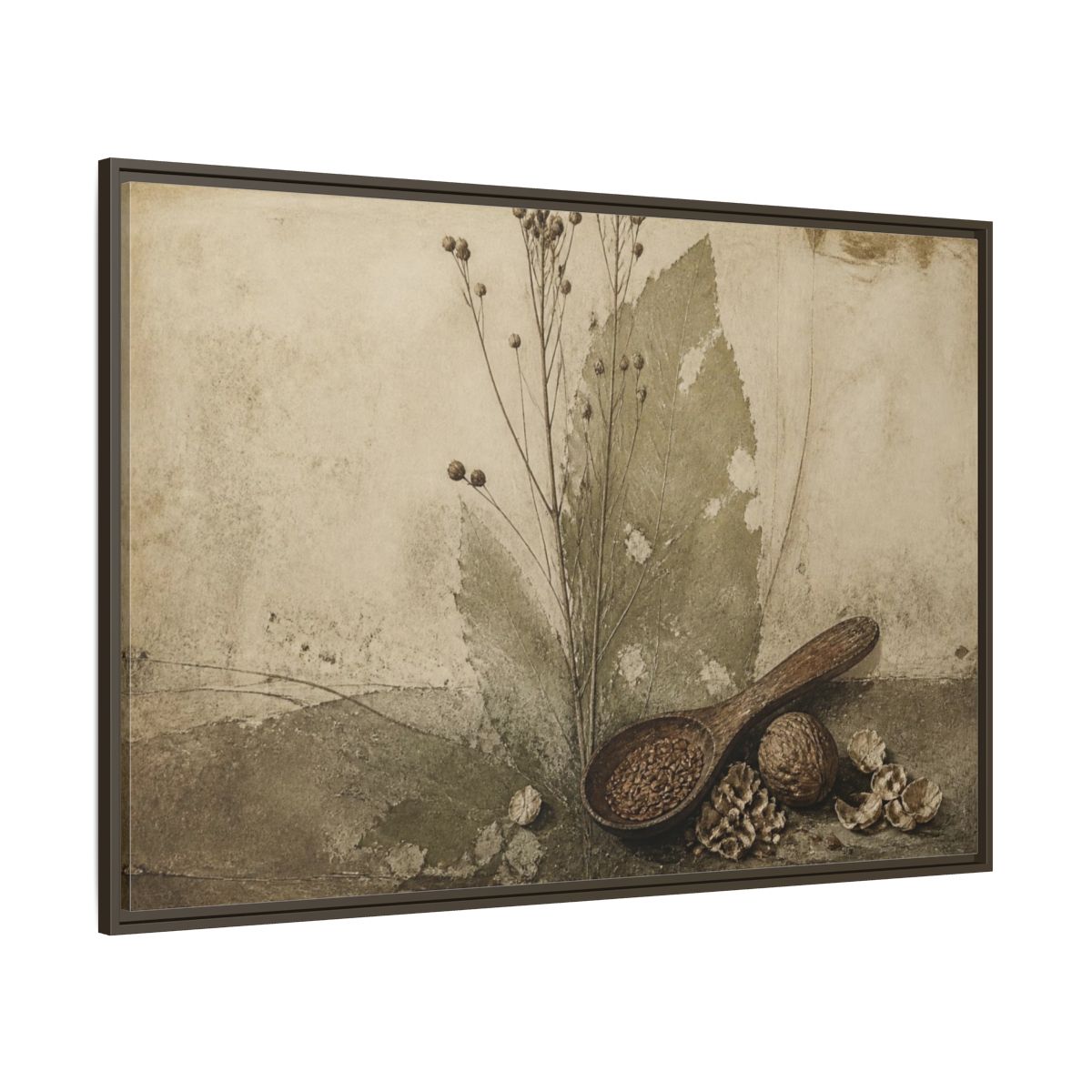 Side Mockup 8. Wabi Sabi Wooden Spoon shown as framed canvas print