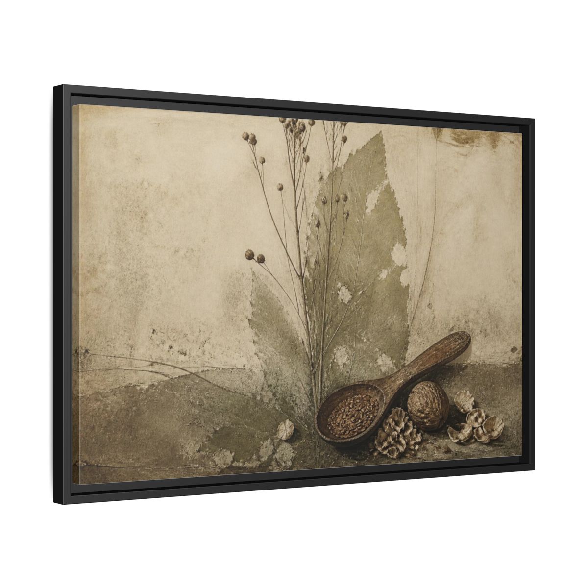 Side Mockup 14. Wabi Sabi Wooden Spoon shown as framed canvas print