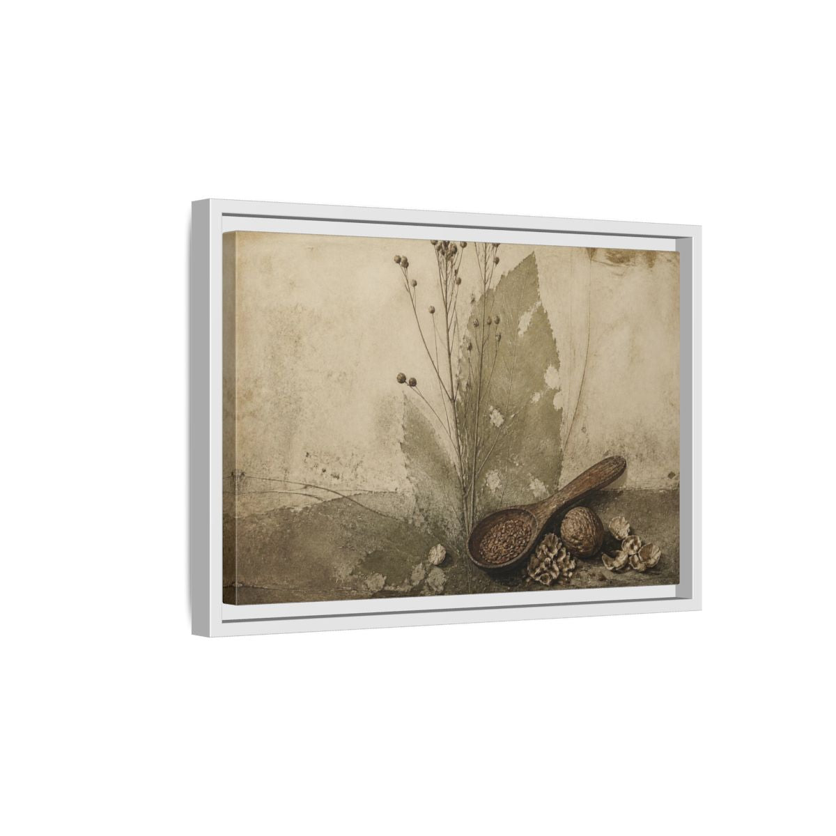 Side Mockup 4. Wabi Sabi Wooden Spoon shown as framed canvas print