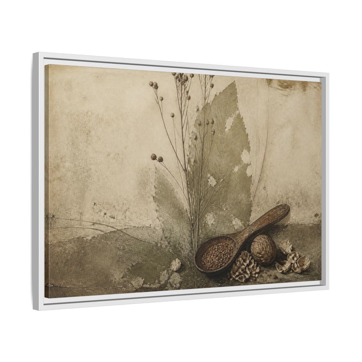 Side Mockup 10. Wabi Sabi Wooden Spoon shown as framed canvas print