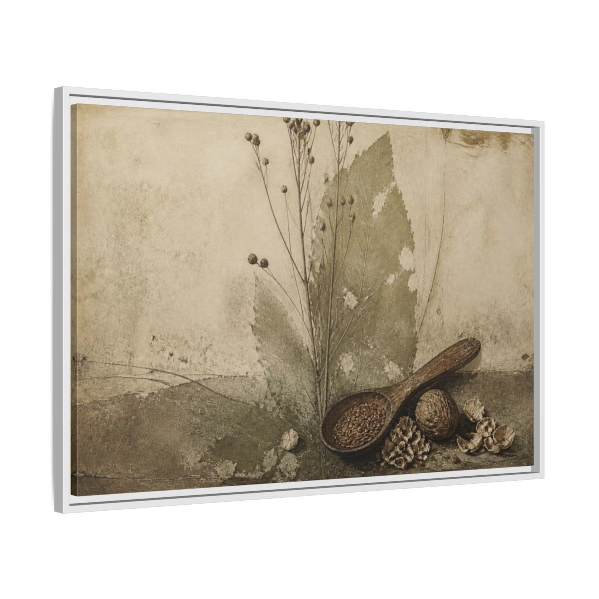 Side Mockup 9. Wabi Sabi Wooden Spoon shown as framed canvas print