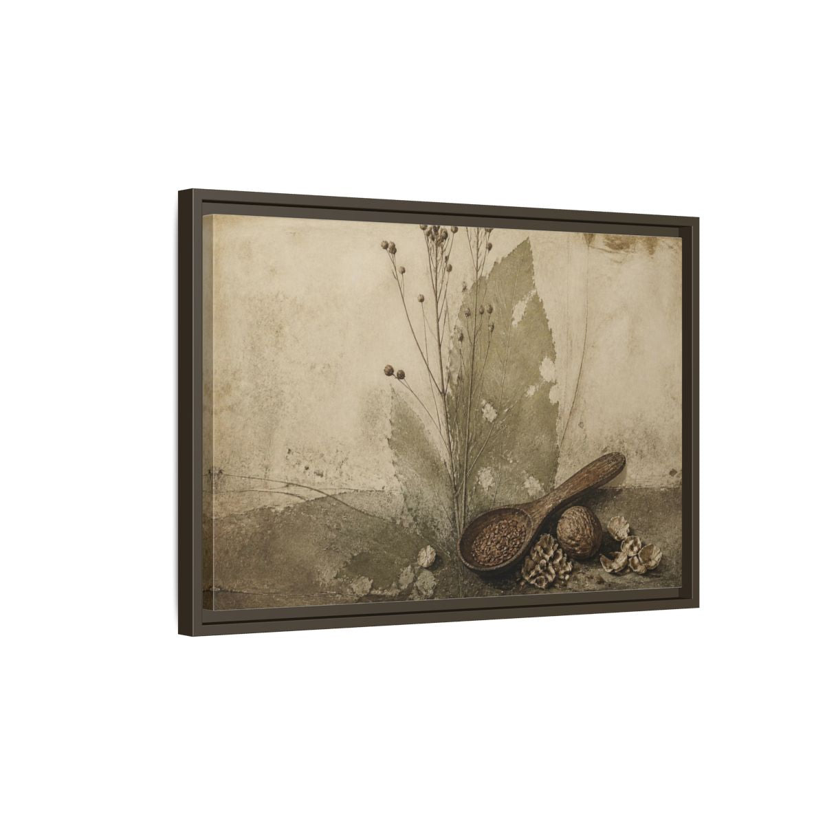 Side Mockup 2. Wabi Sabi Wooden Spoon shown as framed canvas print