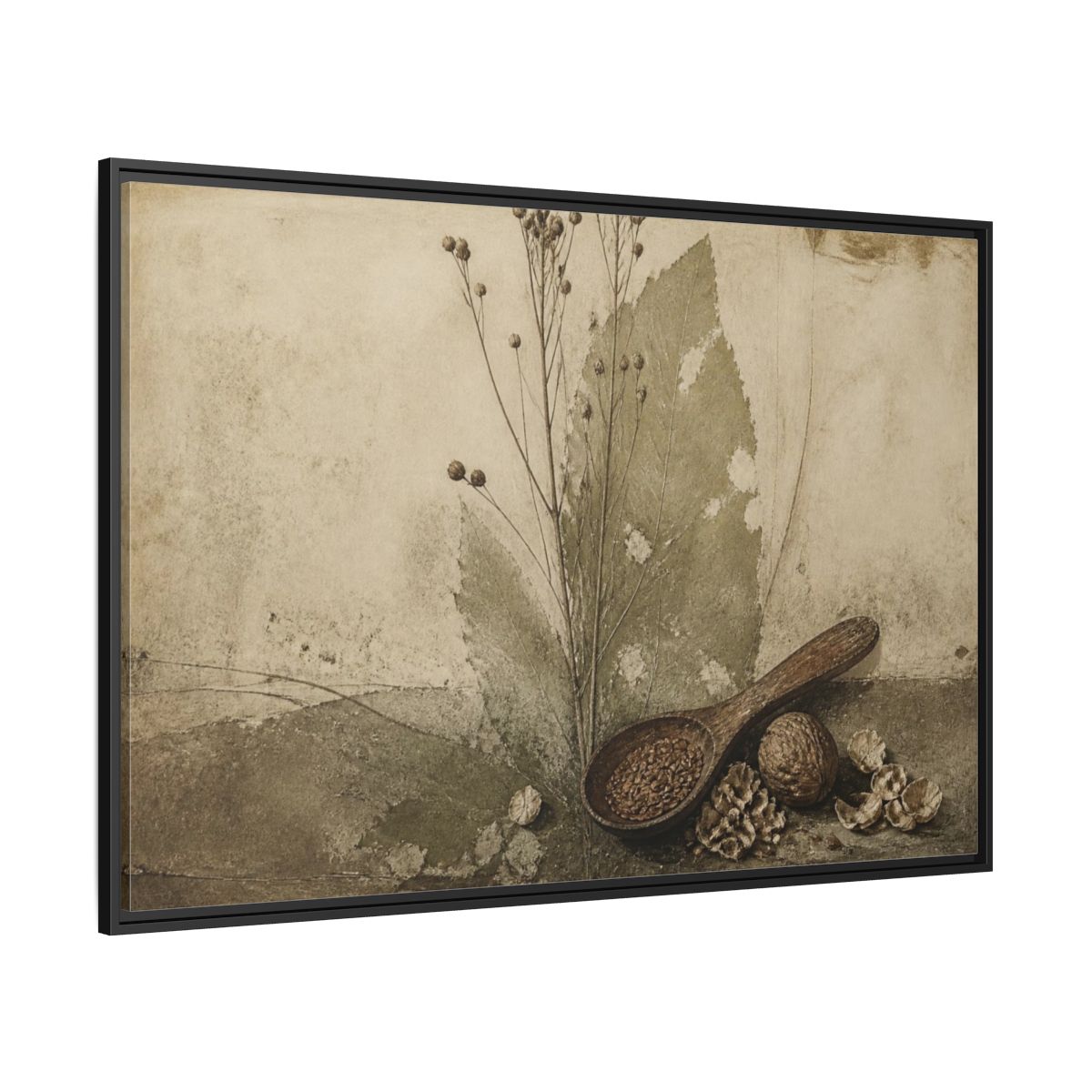 Side Mockup 12. Wabi Sabi Wooden Spoon shown as framed canvas print