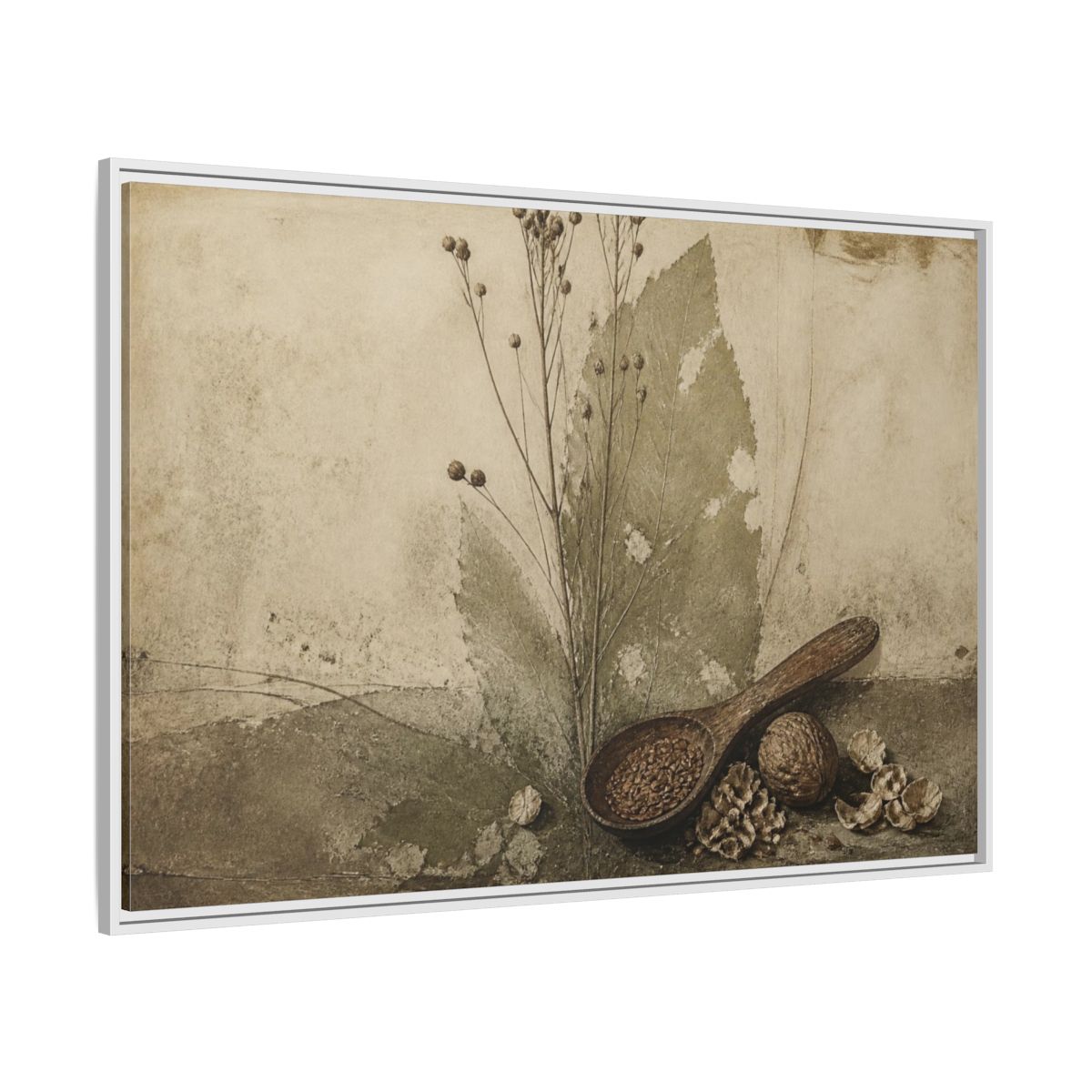Side Mockup 7. Wabi Sabi Wooden Spoon shown as framed canvas print