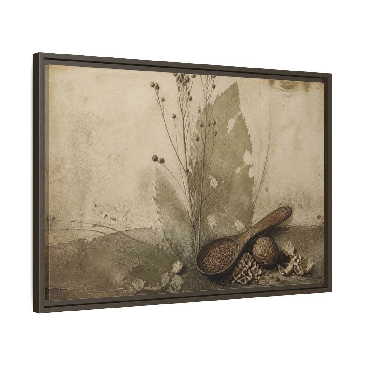 Side Mockup 11. Wabi Sabi Wooden Spoon shown as framed canvas print
