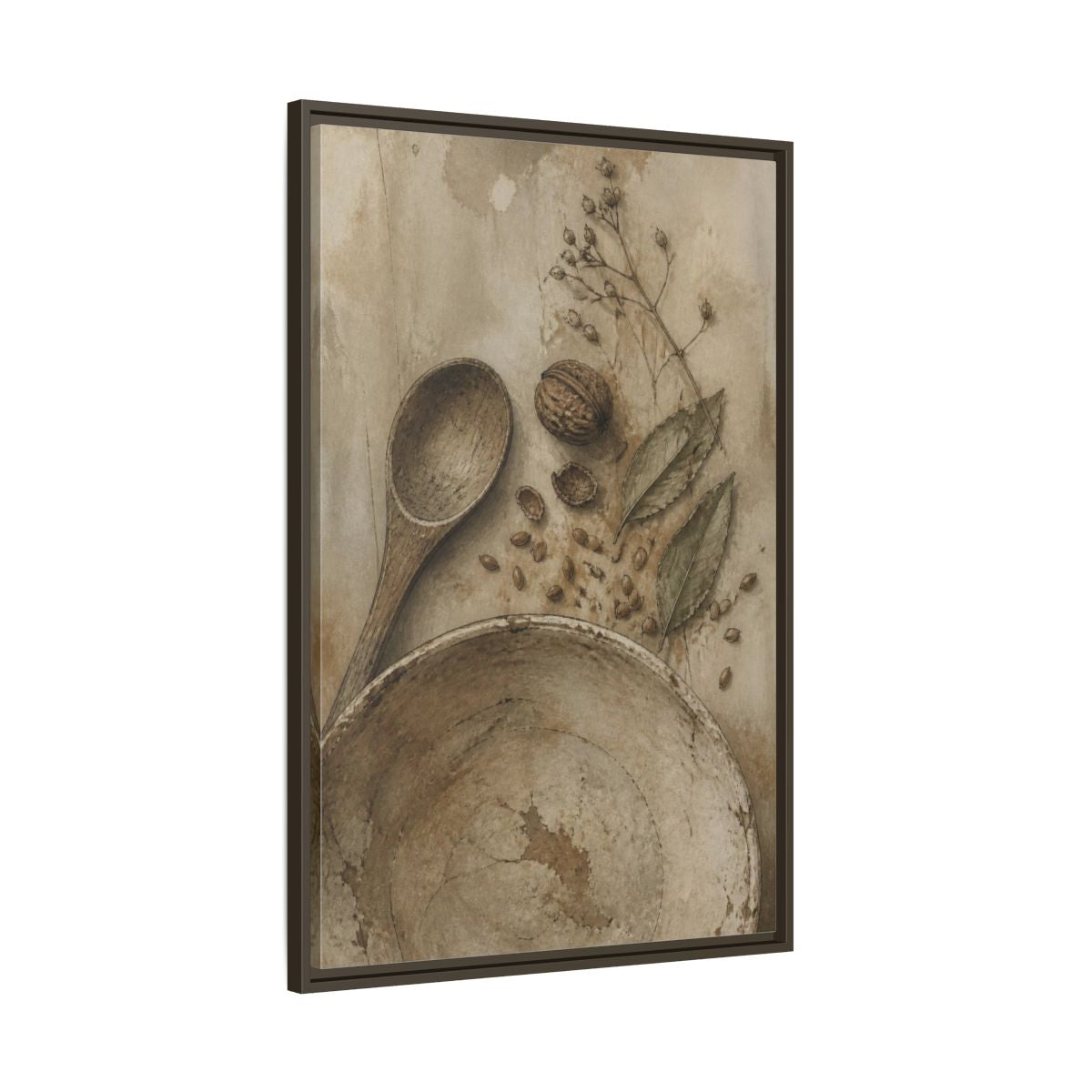 Main Mockup. Wabi Sabi Wooden Spoon shown as framed canvas print