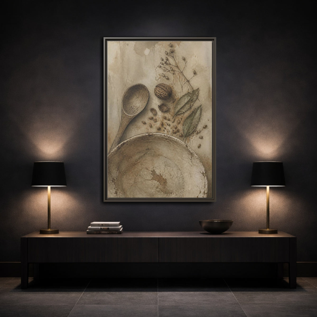 Mockup 3. Wabi Sabi Wooden Spoon shown as framed canvas print