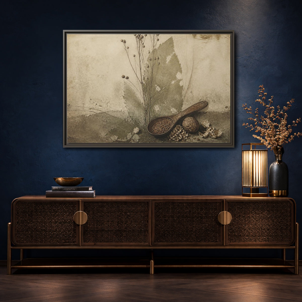 Mockup 4. Wabi Sabi Wooden Spoon shown as framed canvas print
