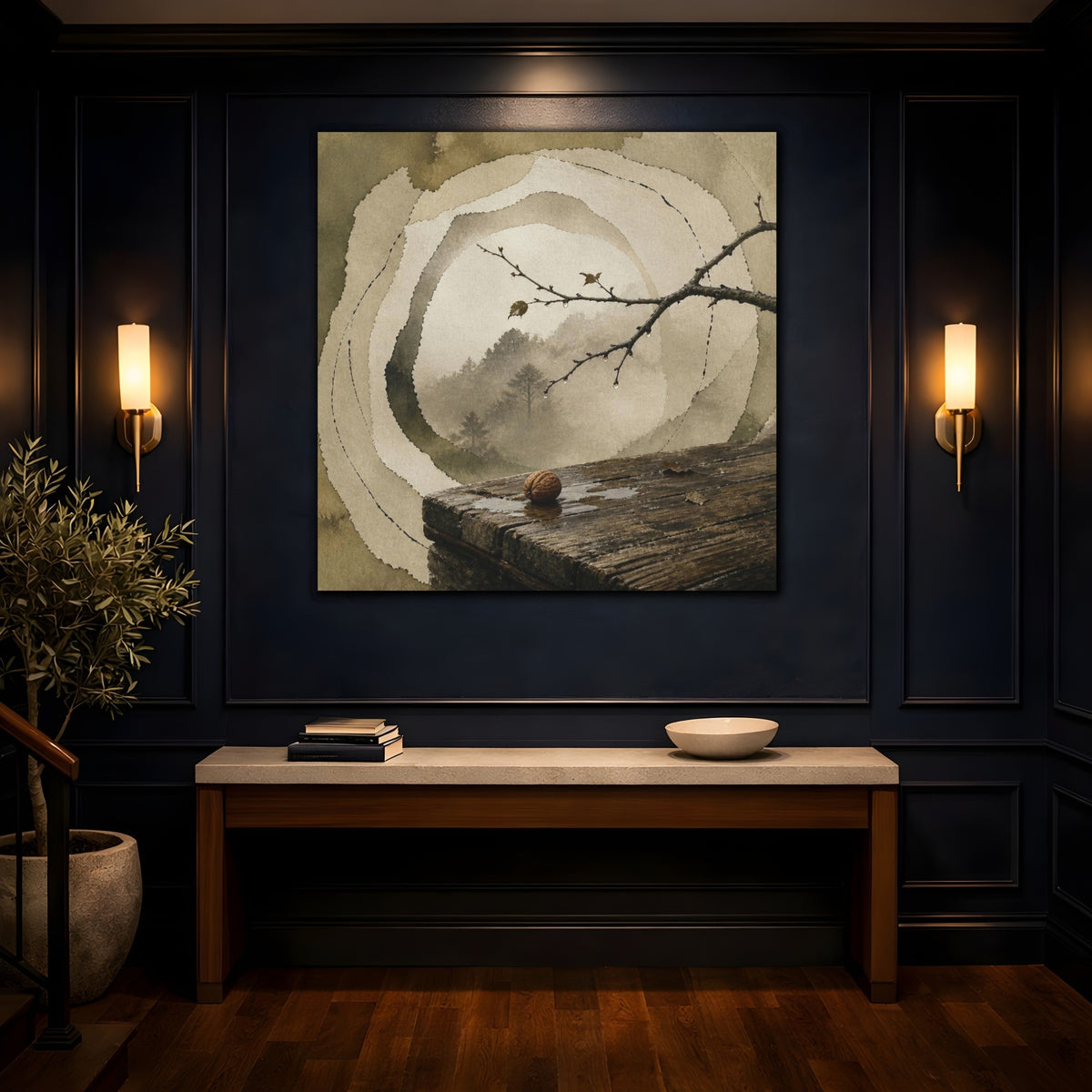 Mockup 4. Wabi Sabi Wooden Step shown as canvas print