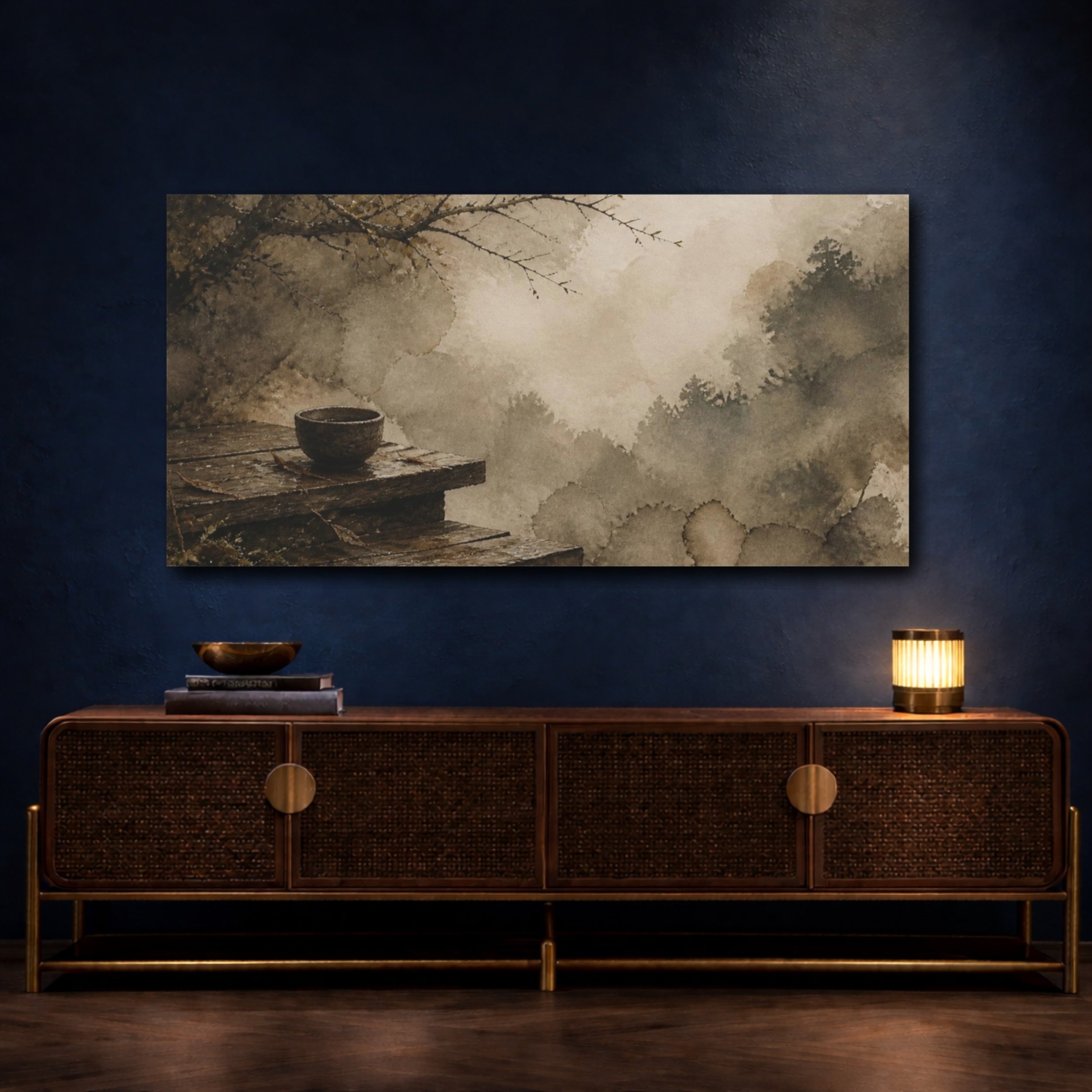 Mockup 4. Wabi Sabi Wooden Steps shown as canvas print