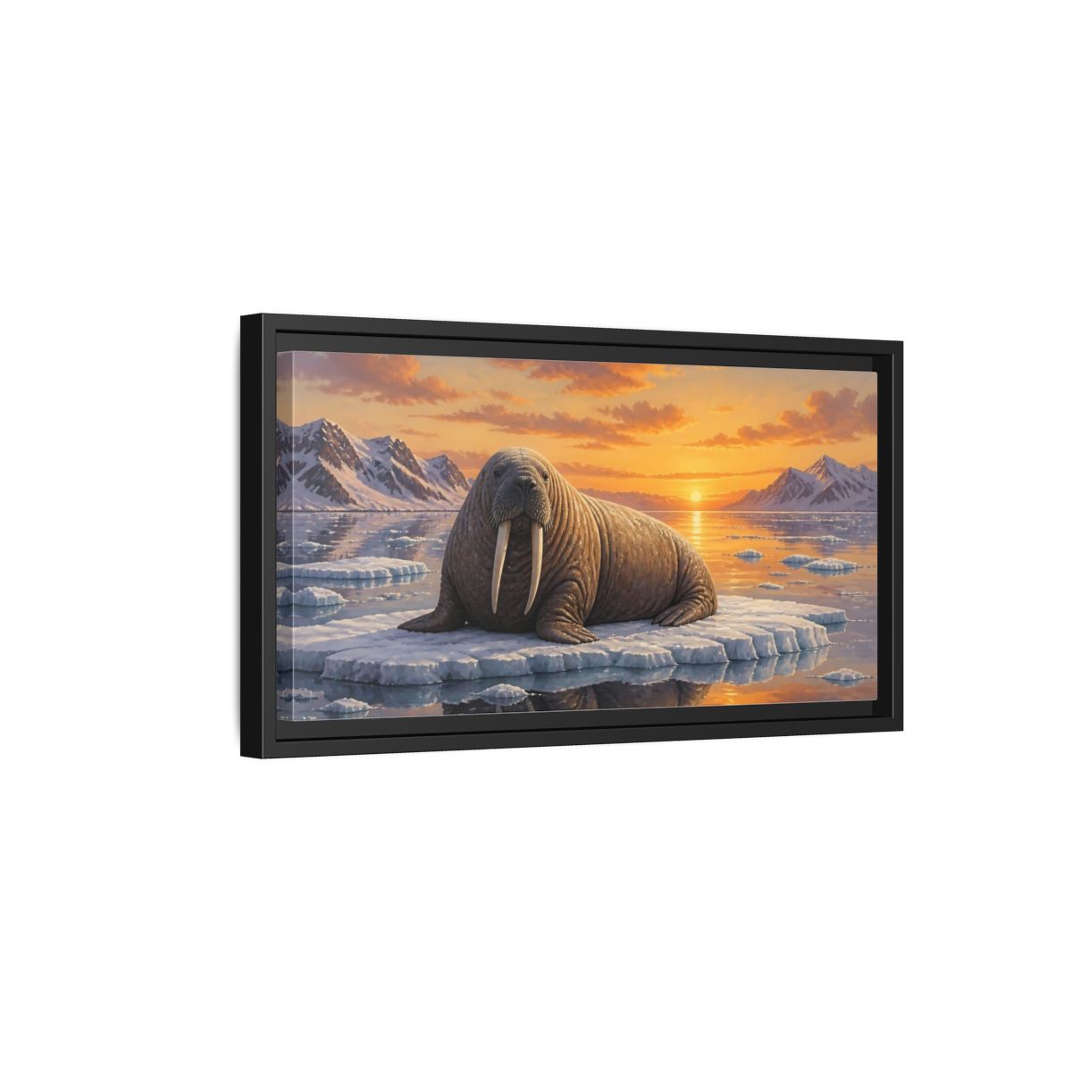 Side Mockup 8. Walrus At Sunset shown as framed canvas print