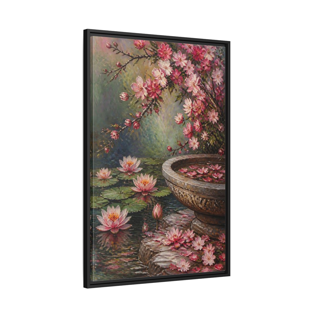 Side Mockup 13. Water Lily Flowers shown as framed canvas print