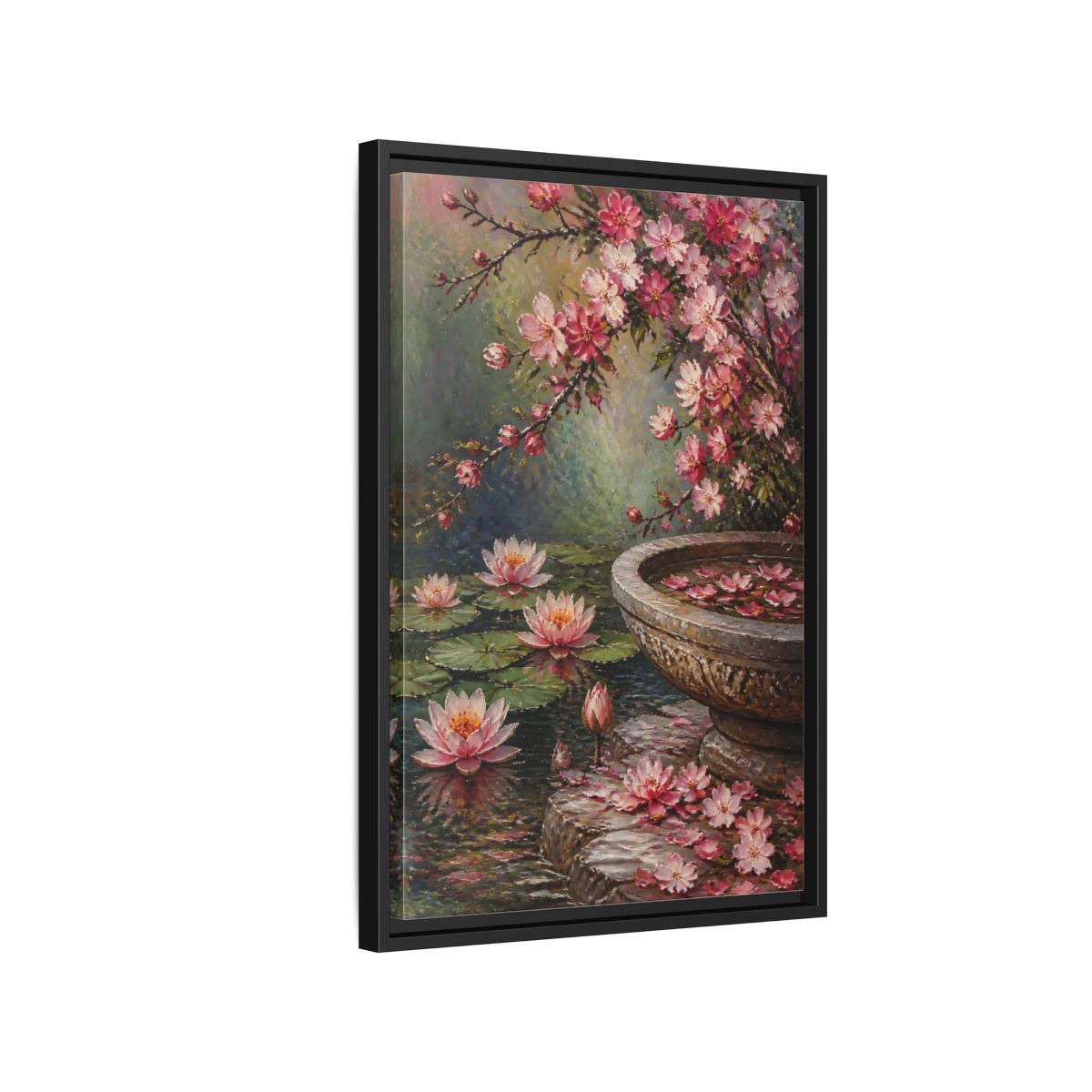 Side Mockup 3. Water Lily Flowers shown as framed canvas print