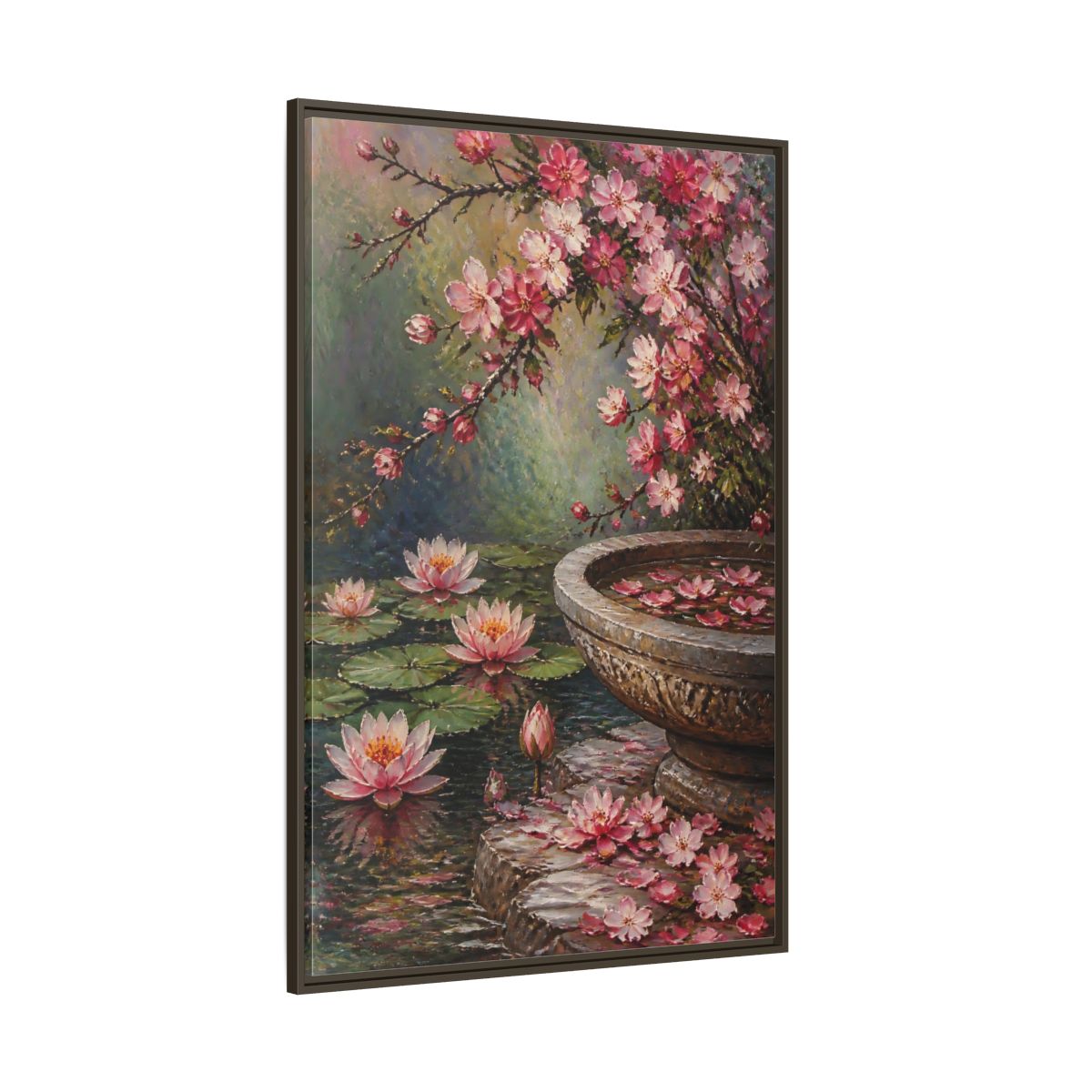 Side Mockup 8. Water Lily Flowers shown as framed canvas print