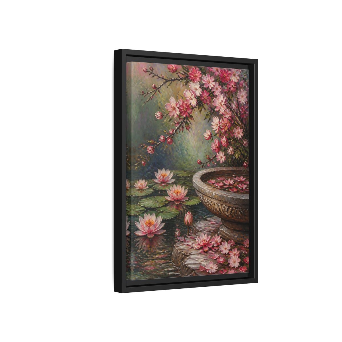 Side Mockup 6. Water Lily Flowers shown as framed canvas print