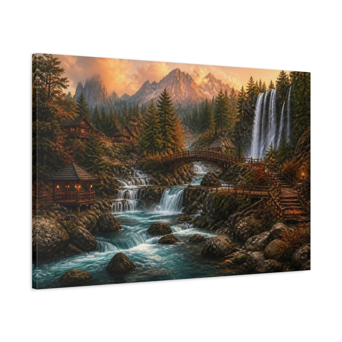 Main Mockup. Waterfall Mountain Landscape shown as canvas print