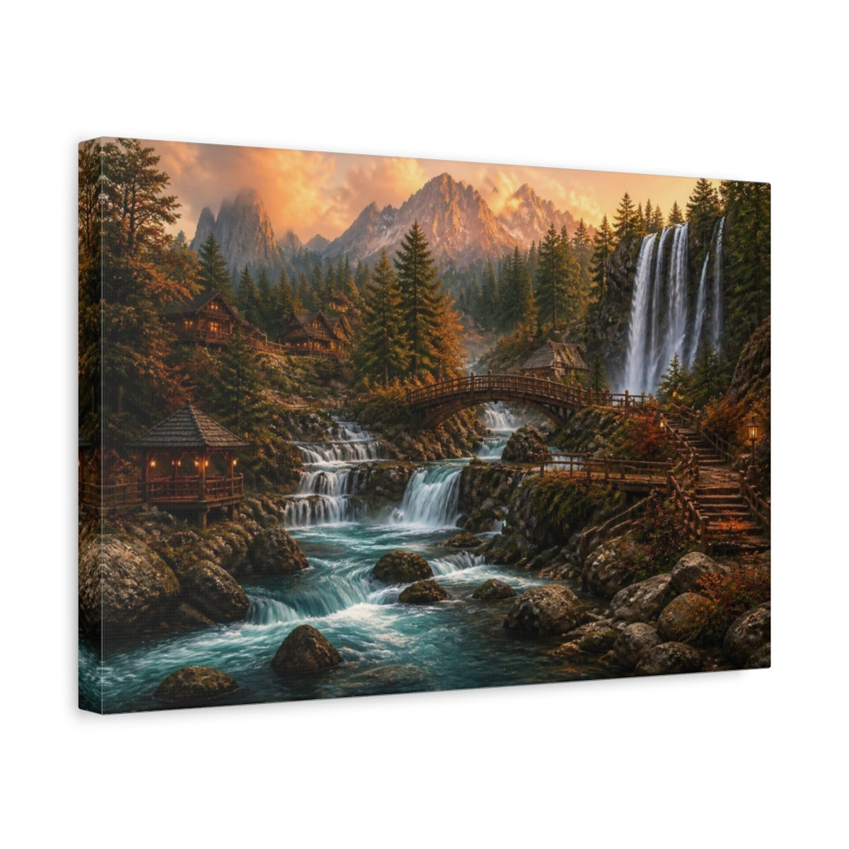 Side Mockup 4. Waterfall Mountain Landscape shown as canvas print
