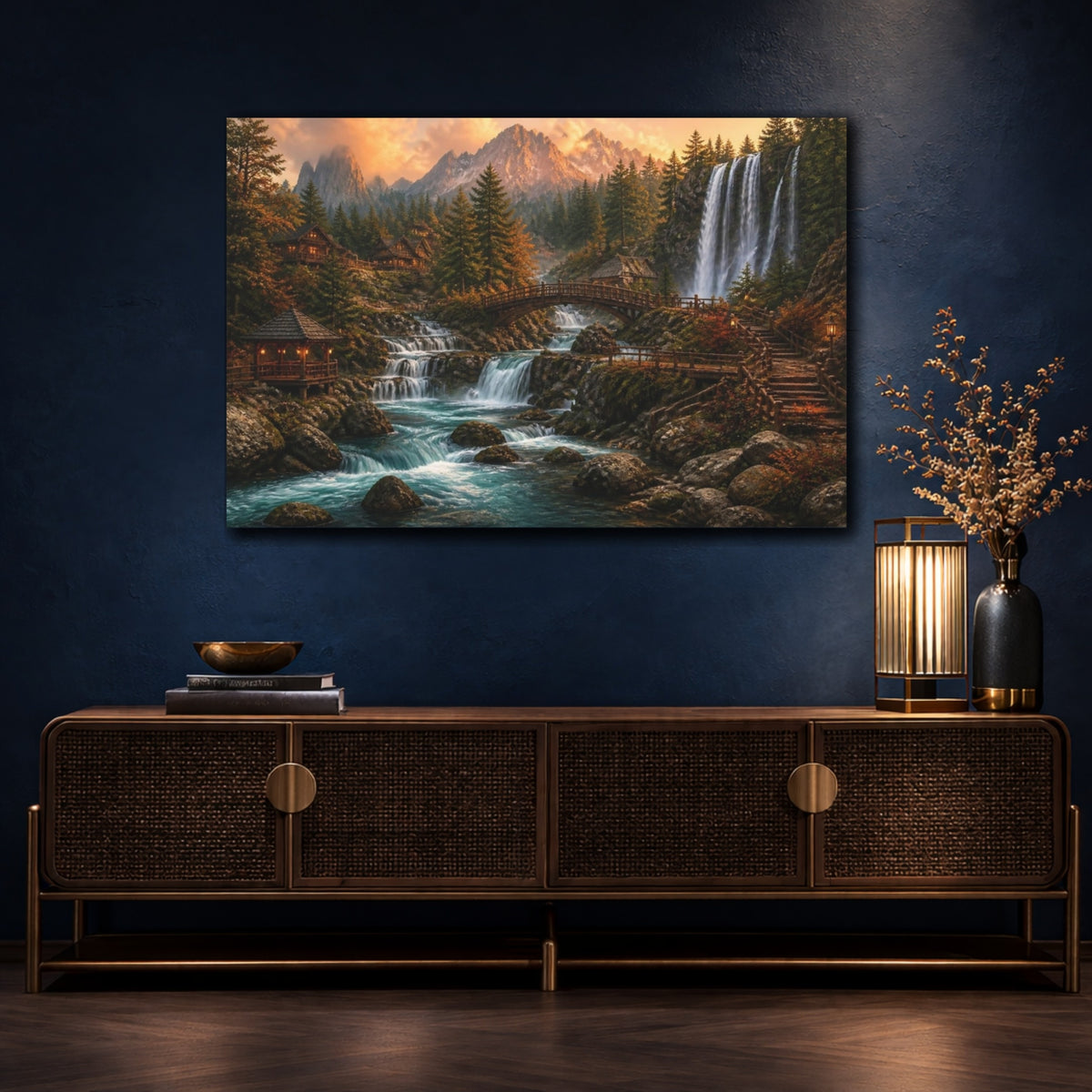 Mockup 4. Waterfall Mountain Landscape shown as canvas print