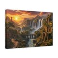 Side Mockup 4. Waterfalls Landscape At Sunset shown as canvas print