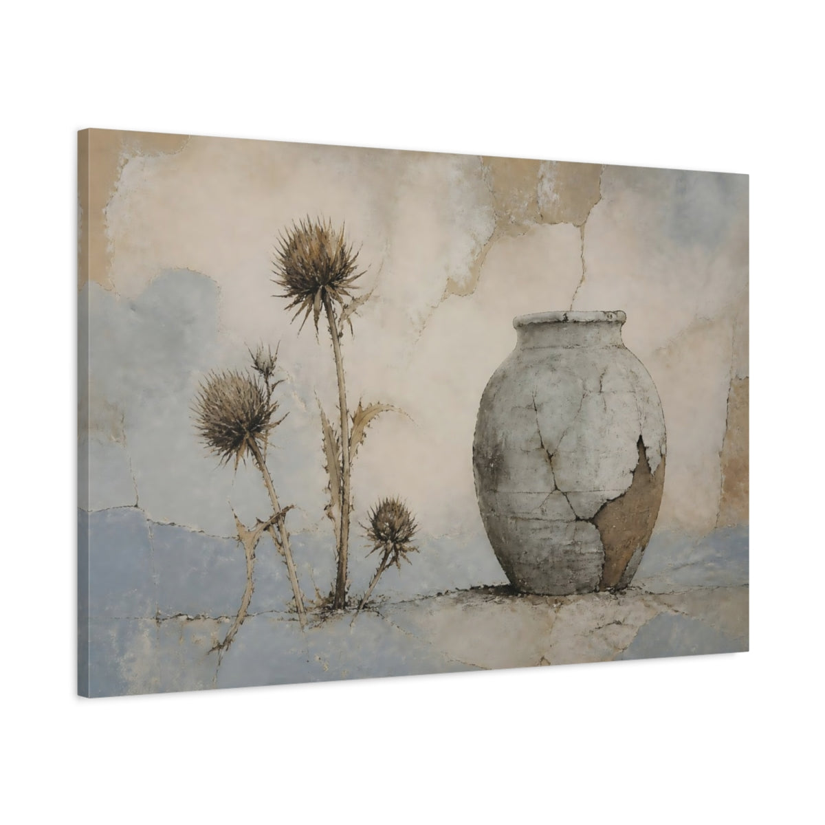 Main Mockup. Weathered Clay Urn shown as canvas print
