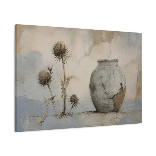 Main Mockup. Weathered Clay Urn shown as canvas print