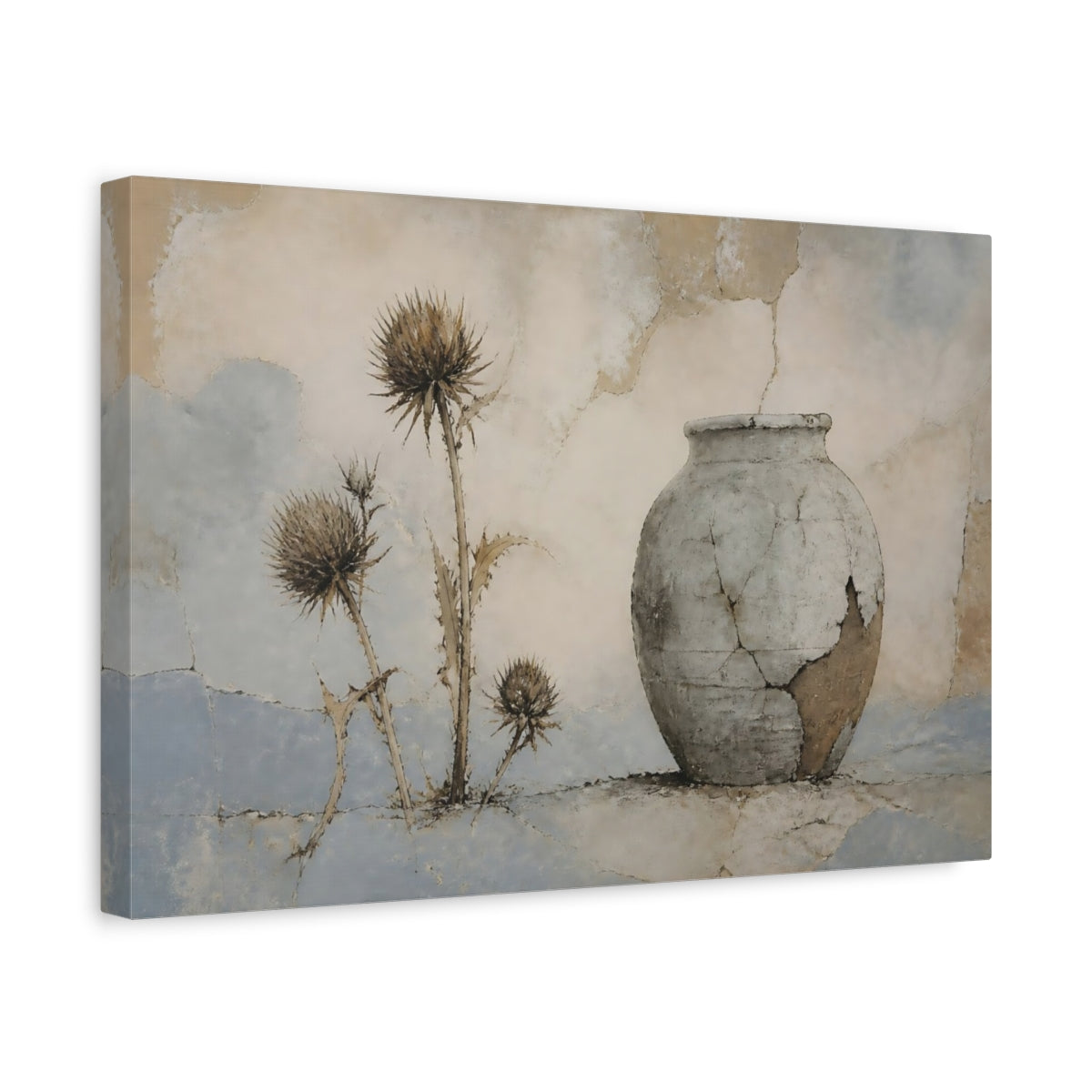 Side Mockup 4. Weathered Clay Urn shown as canvas print