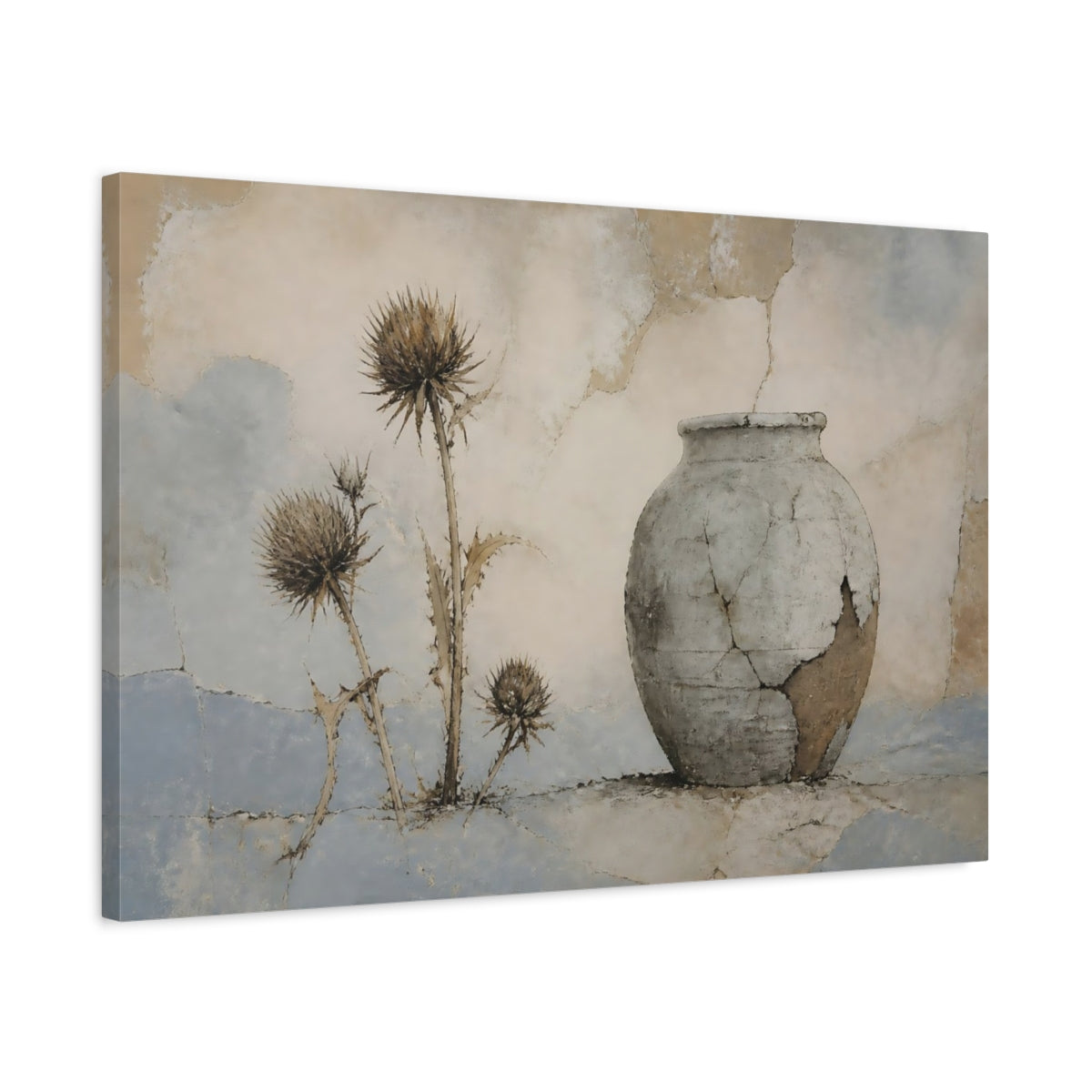 Side Mockup 2. Weathered Clay Urn shown as canvas print