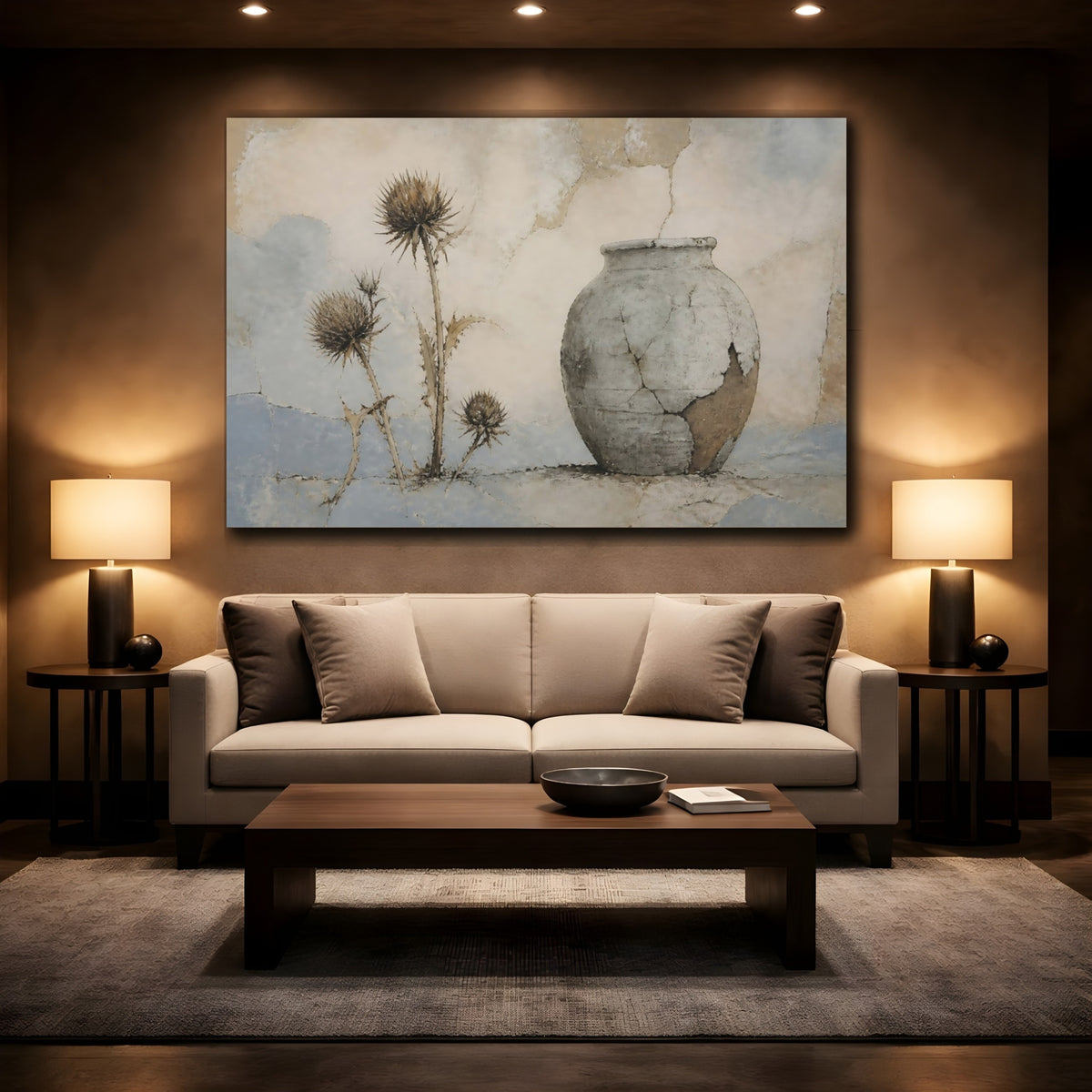 Mockup 2. Weathered Clay Urn shown as canvas print