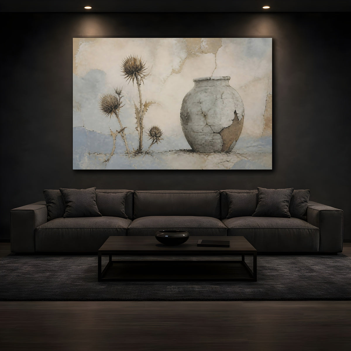 Mockup 3. Weathered Clay Urn shown as canvas print