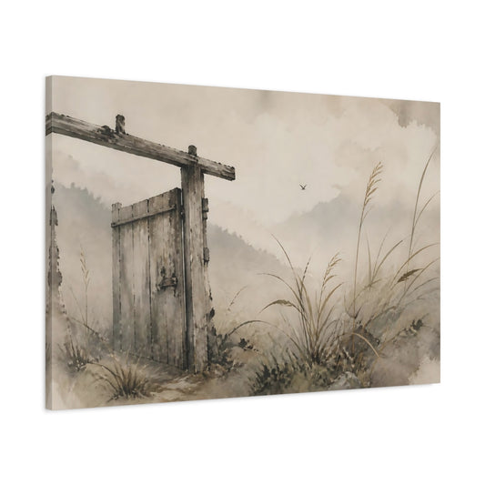 Main Mockup. Weathered Wooden Gate shown as canvas print