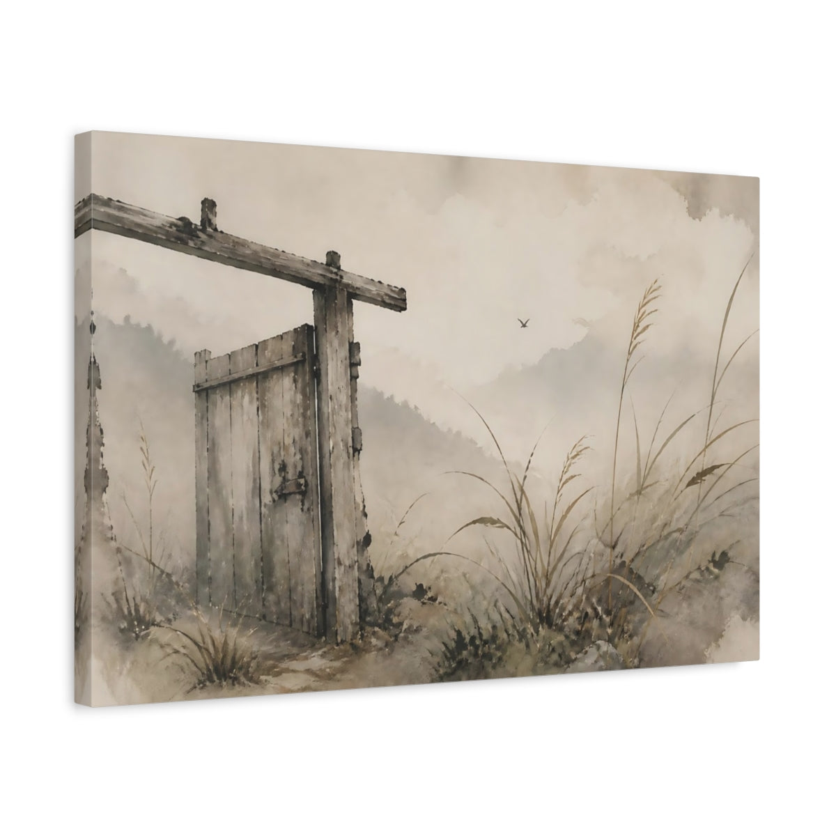 Side Mockup 3. Weathered Wooden Gate shown as canvas print