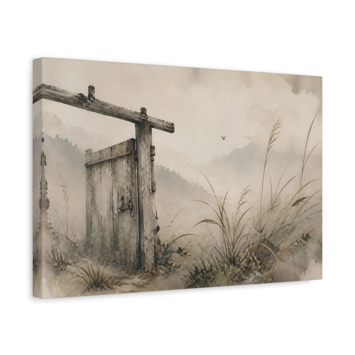 Side Mockup 4. Weathered Wooden Gate shown as canvas print