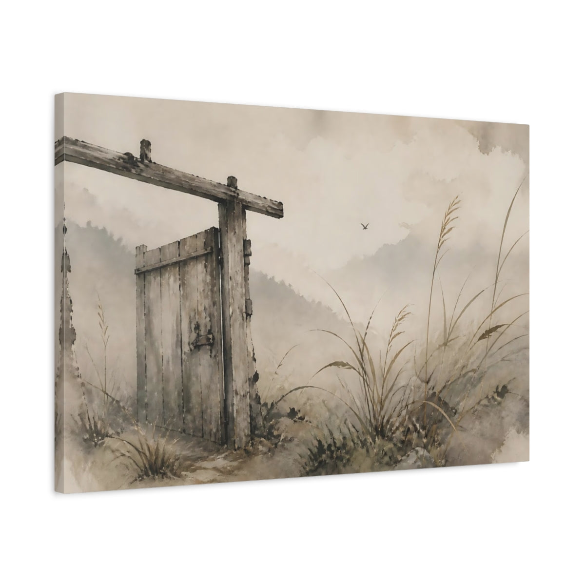 Side Mockup 2. Weathered Wooden Gate shown as canvas print