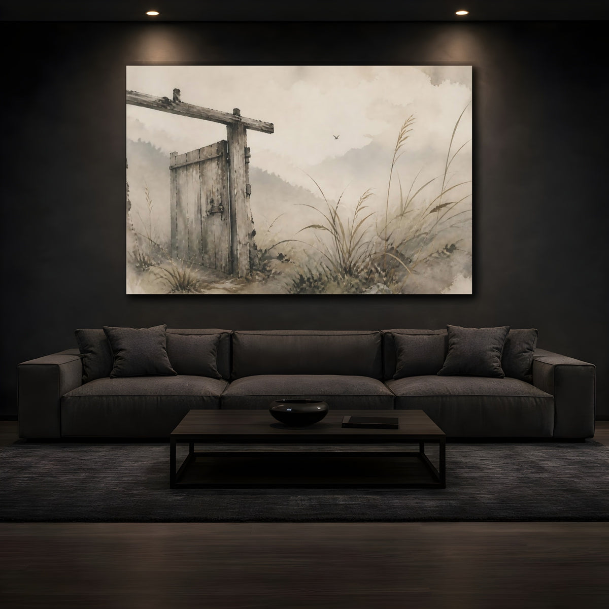 Mockup 3. Weathered Wooden Gate shown as canvas print